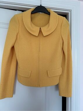 St. John Textured Yellow Zip-Front Cropped Jacket